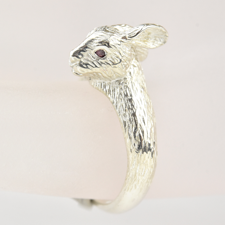 Sterling Silver Wild Rabbit Ring  with Rubies - Goldmakers Fine Jewelry