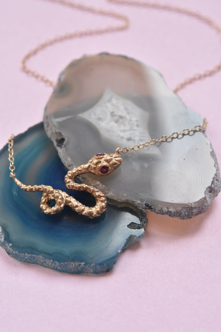 Serpent Collar in Gold With Ruby Eyes - Goldmakers Fine Jewelry