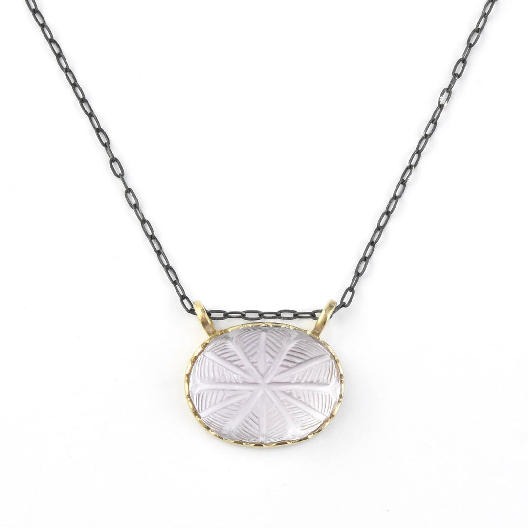 Large Carved Amethyst Necklace in 14k Bezel