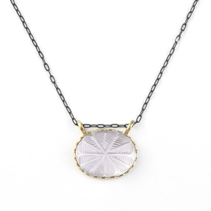 Large Carved Amethyst Necklace in 14k Bezel