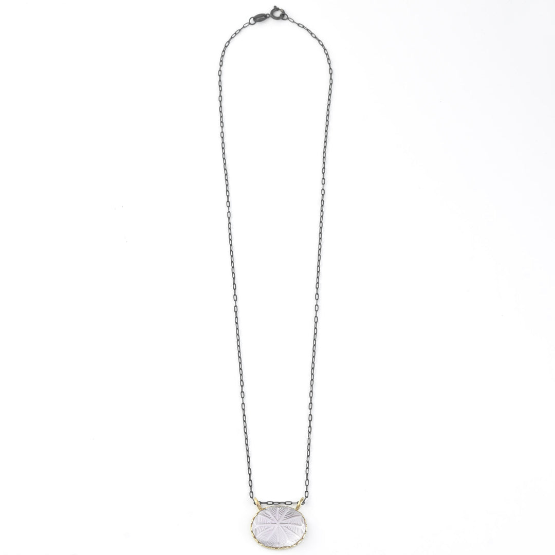 Large Carved Amethyst Necklace in 14k Bezel