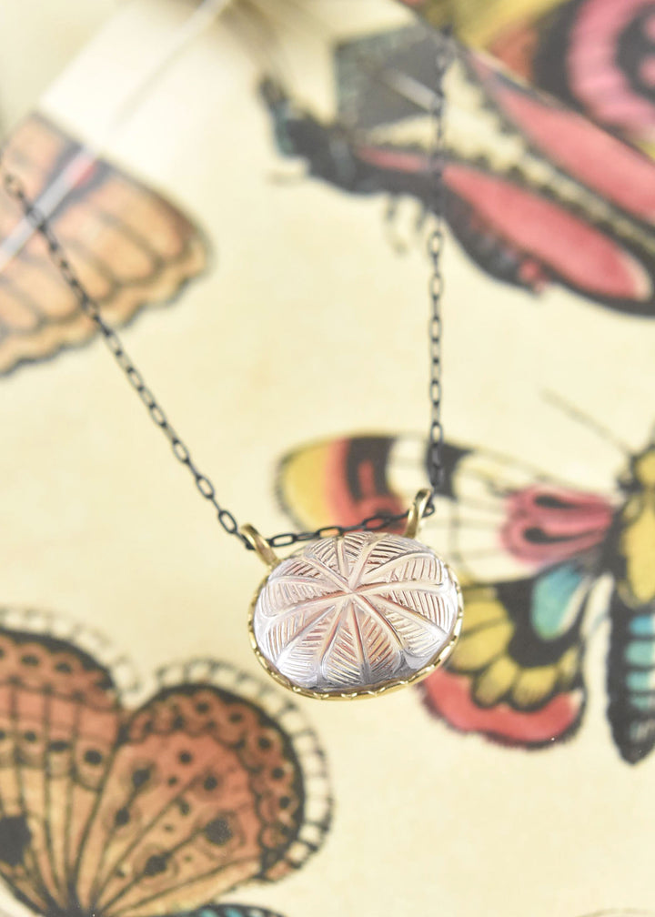 Large Carved Amethyst Necklace in 14k Bezel