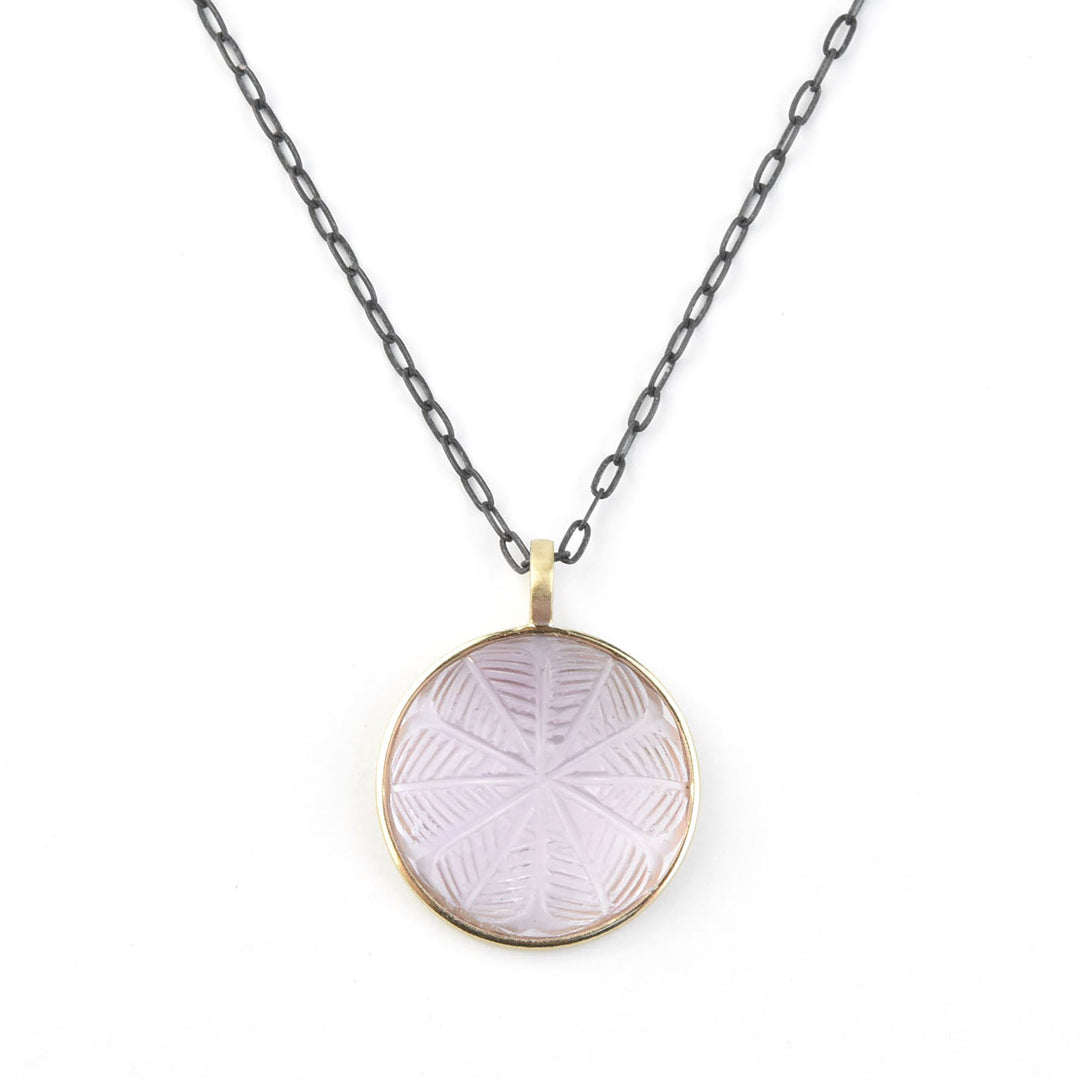 Small Carved Amethyst Necklace in 14k Bezel
