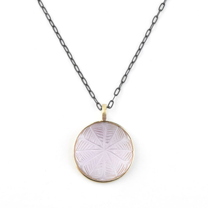 Small Carved Amethyst Necklace in 14k Bezel
