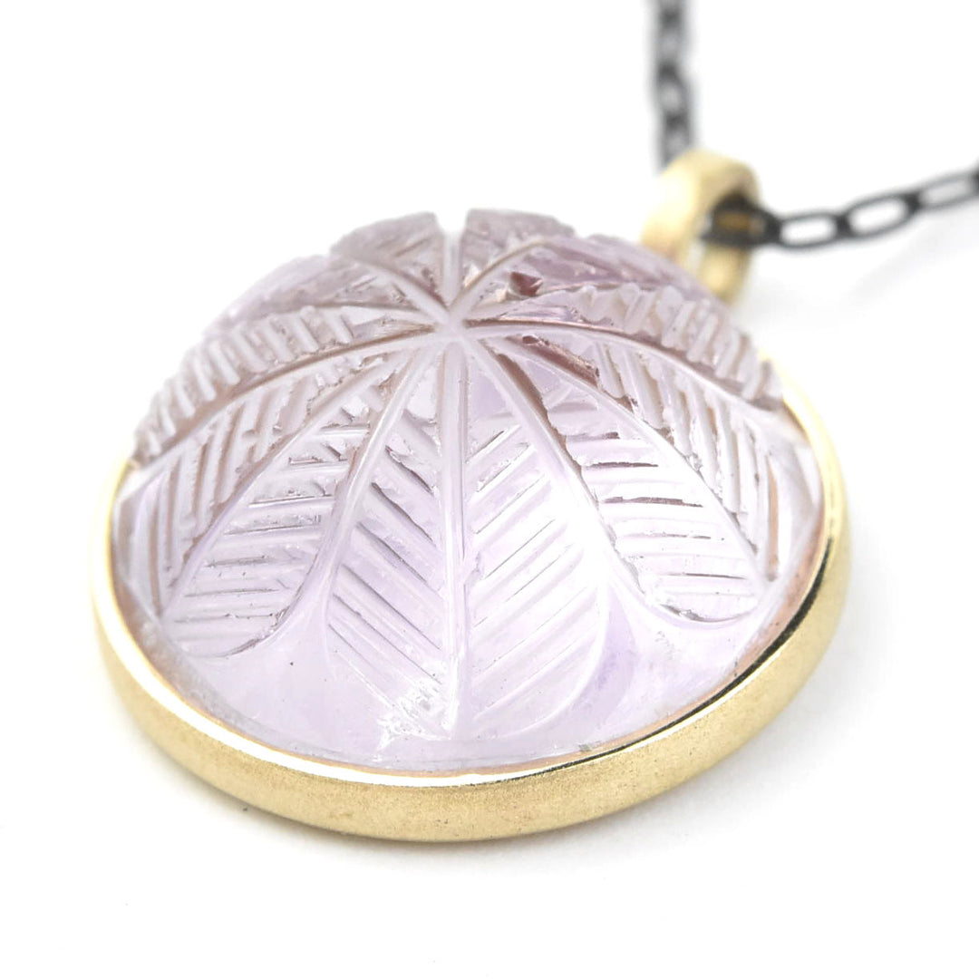 Small Carved Amethyst Necklace in 14k Bezel