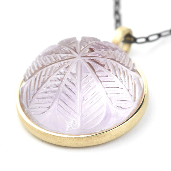 Small Carved Amethyst Necklace in 14k Bezel