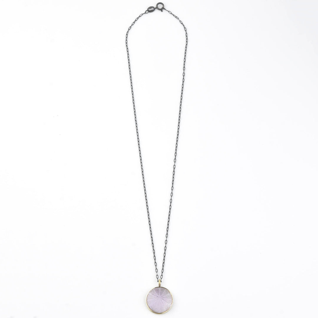 Small Carved Amethyst Necklace in 14k Bezel