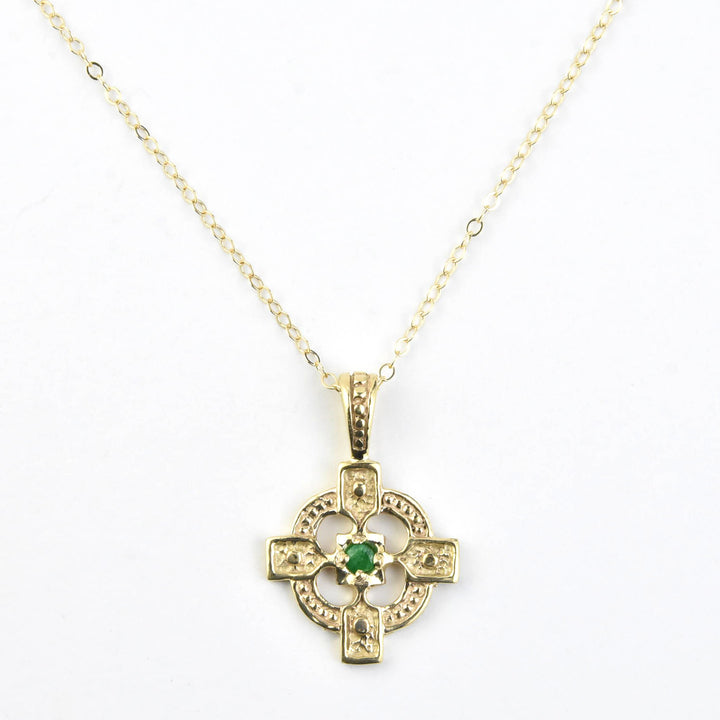 Celtic Cross & Emerald Necklace in 10k Gold - Goldmakers Fine Jewelry