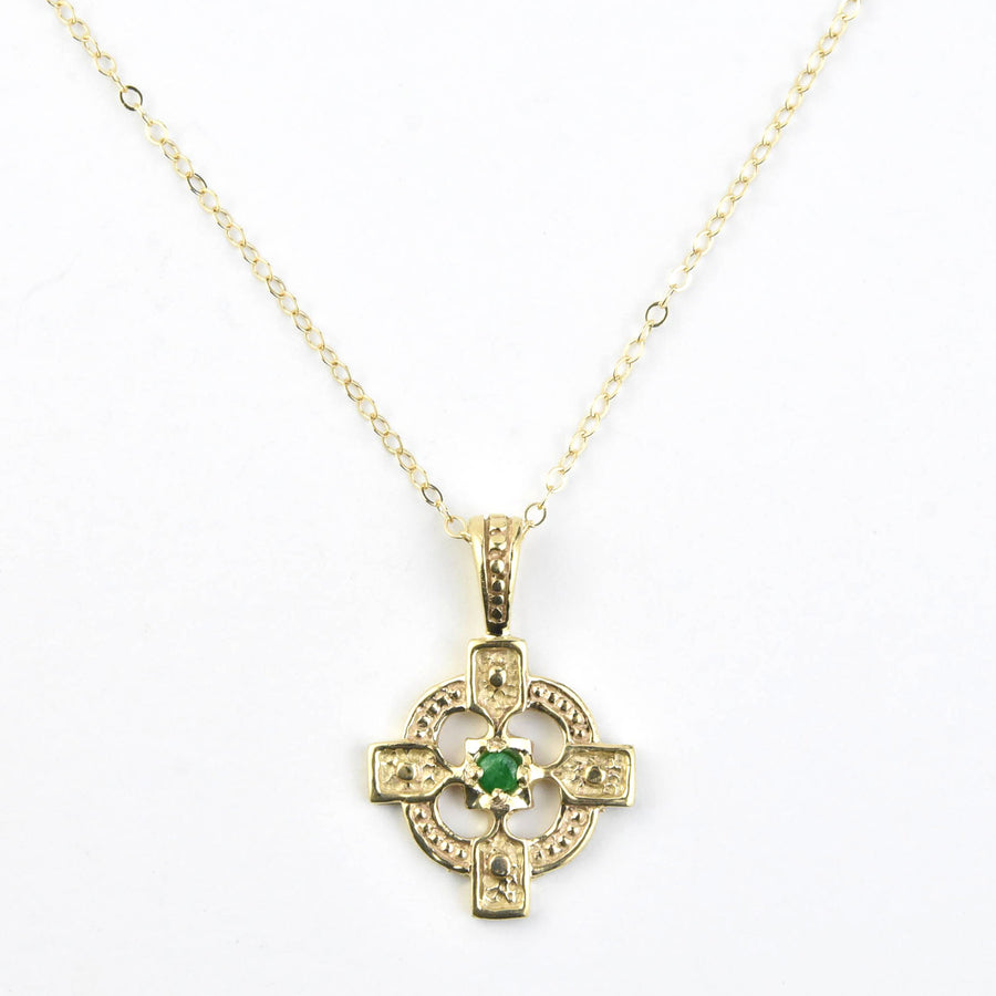 Celtic Cross & Emerald Necklace in 10k Gold - Goldmakers Fine Jewelry