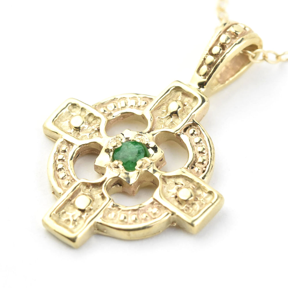 Celtic Cross & Emerald Necklace in 10k Gold - Goldmakers Fine Jewelry