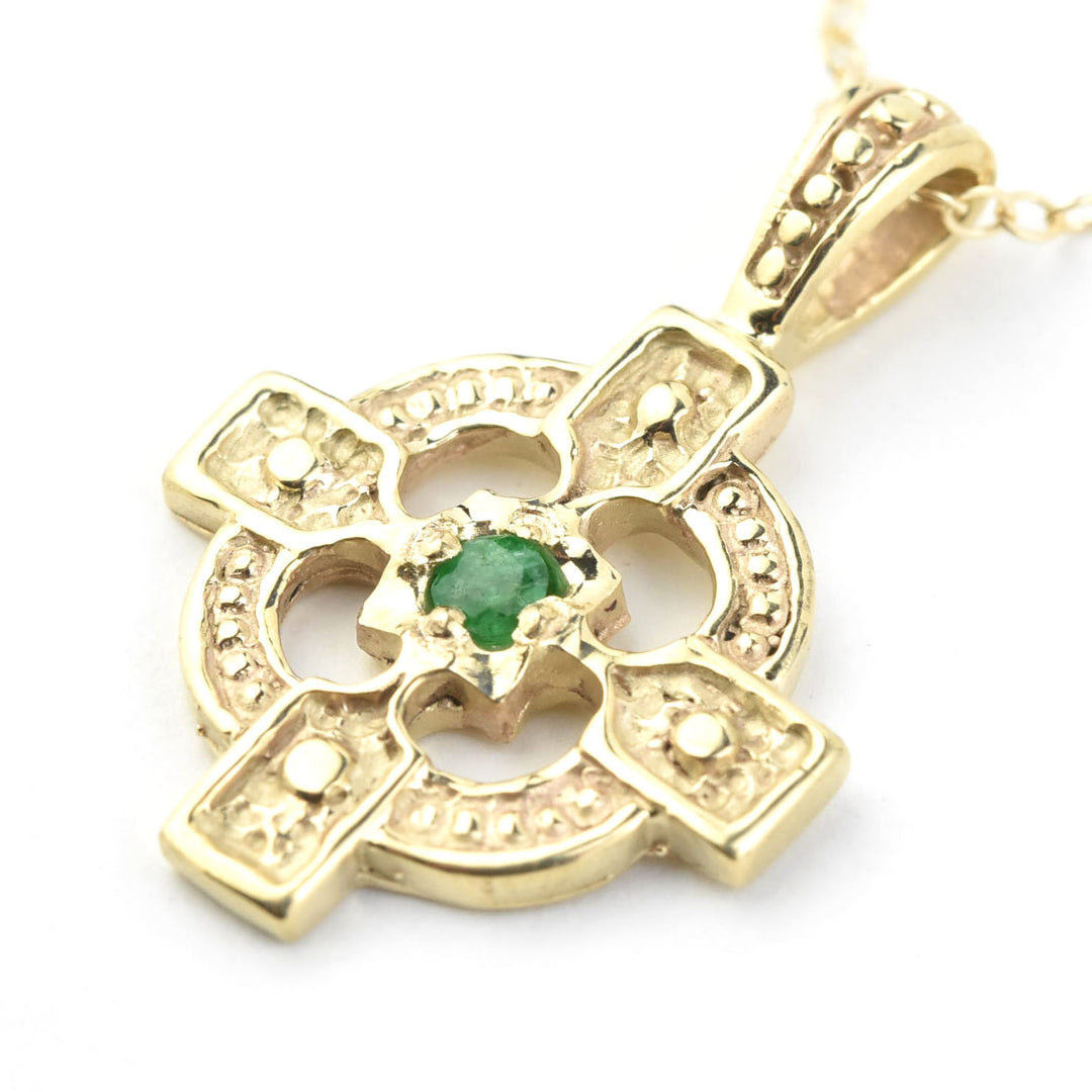Celtic Cross & Emerald Necklace in 10k Gold - Goldmakers Fine Jewelry