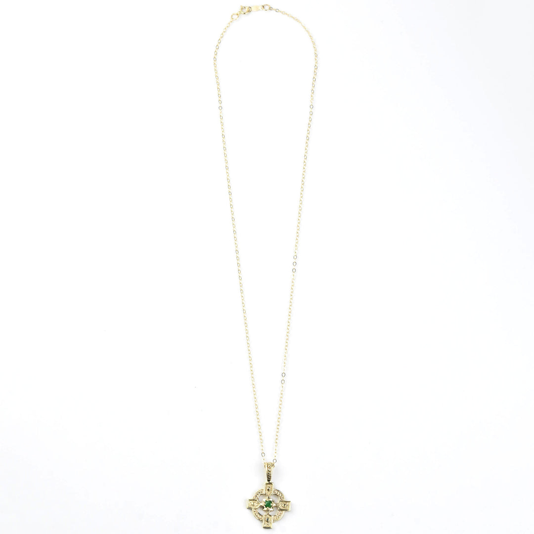 Celtic Cross & Emerald Necklace in 10k Gold - Goldmakers Fine Jewelry