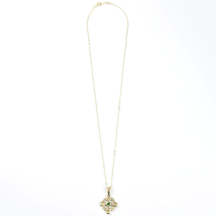 Celtic Cross & Emerald Necklace in 10k Gold - Goldmakers Fine Jewelry