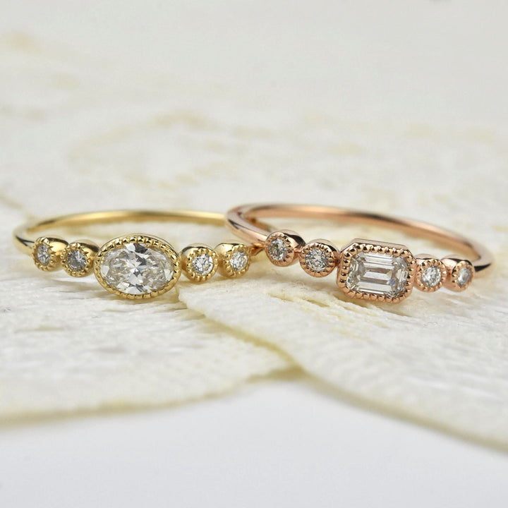 Delicate Rose Gold Emerald Cut Diamond Band - Goldmakers Fine Jewelry