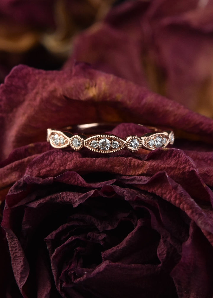 Diamond Almond Band in 14k Rose Gold - Goldmakers Fine Jewelry