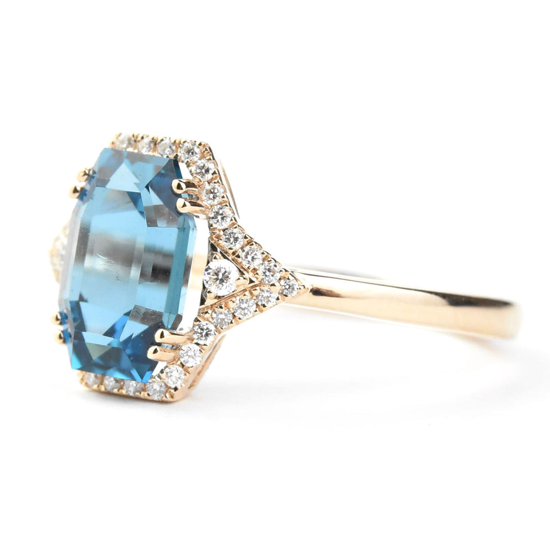 London Blue Topaz and Diamond Ring in 14k Rose Gold