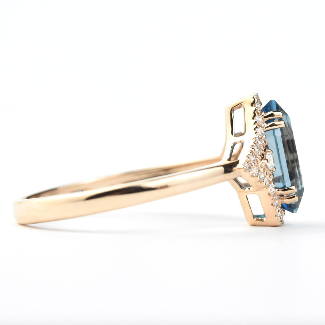 London Blue Topaz and Diamond Ring in 14k Rose Gold