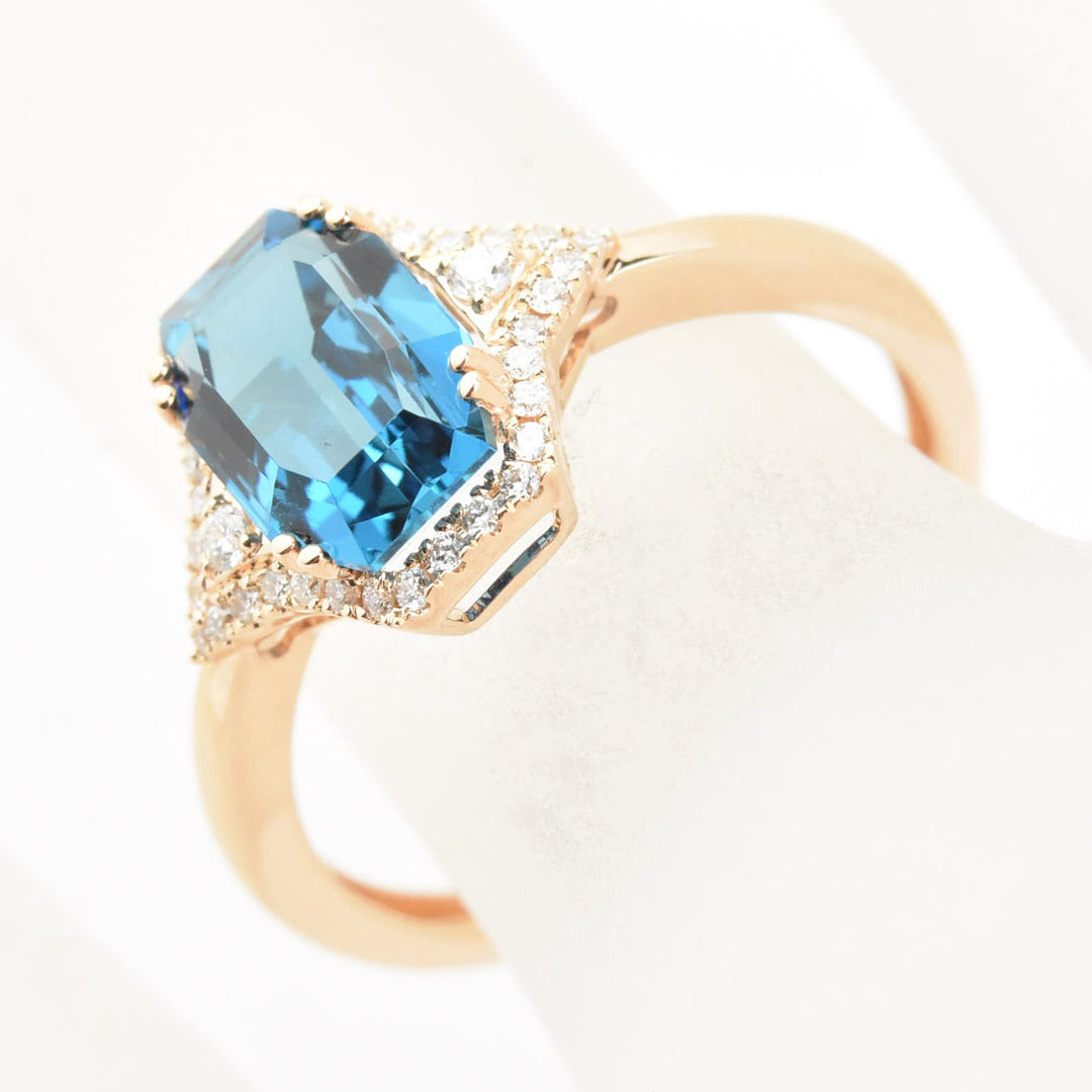 London Blue Topaz and Diamond Ring in 14k Rose Gold