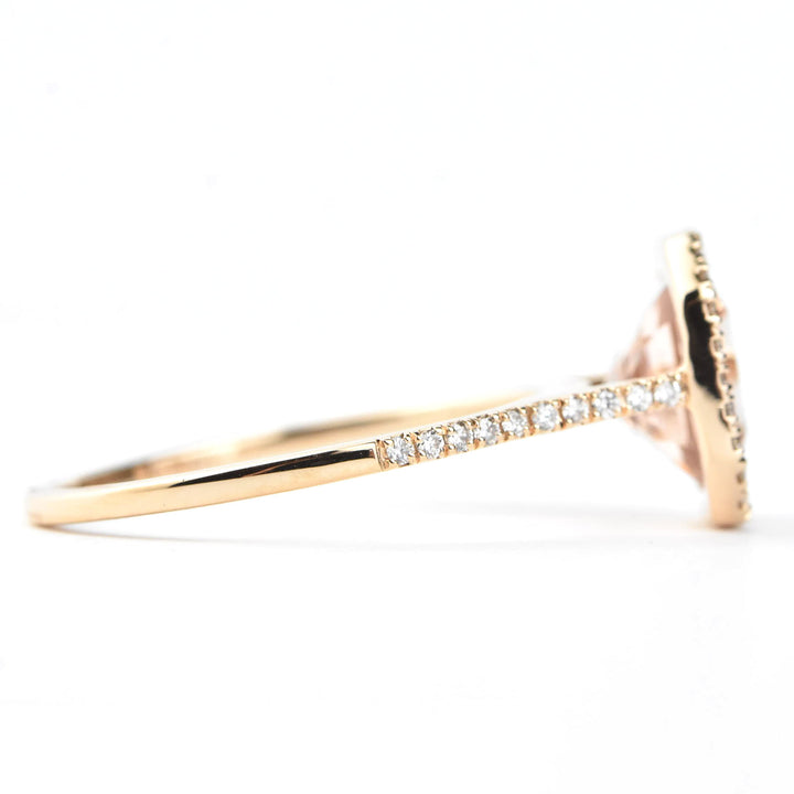 Cushion-Cut Morganite and Diamond Halo Ring