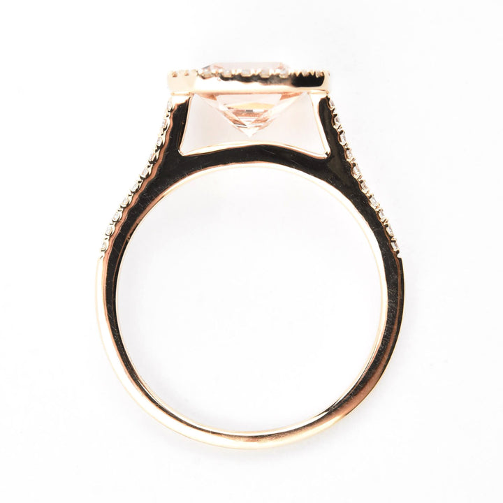 Cushion-Cut Morganite and Diamond Halo Ring