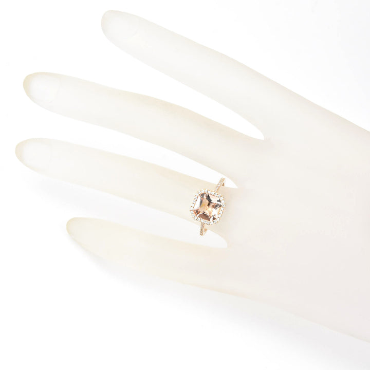 Cushion-Cut Morganite and Diamond Halo Ring