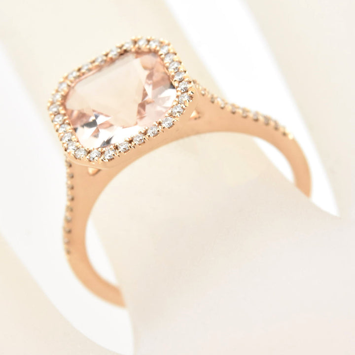 Cushion-Cut Morganite and Diamond Halo Ring
