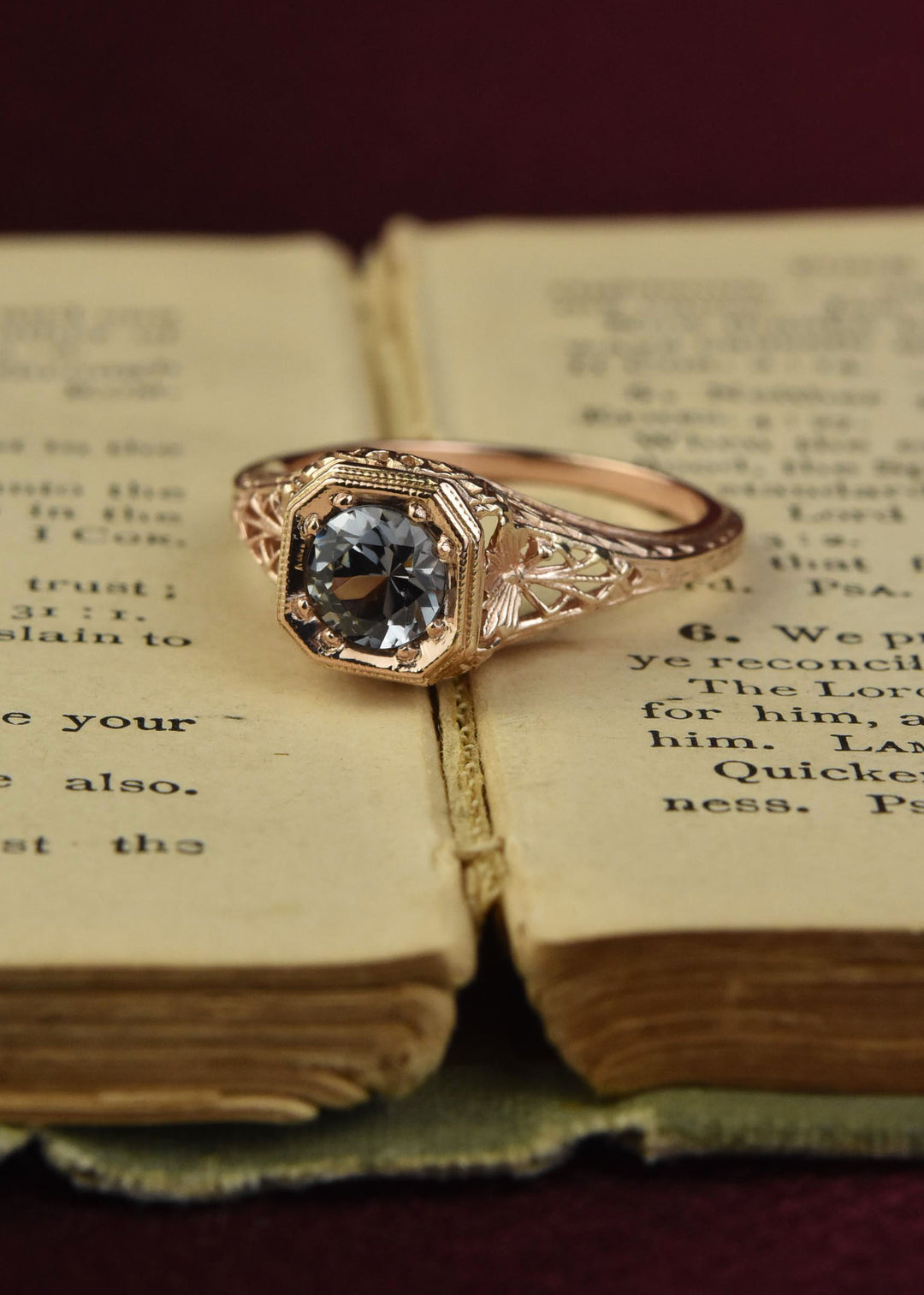 Violet Montana Sapphire Filigree Ring in 14k Rose Gold