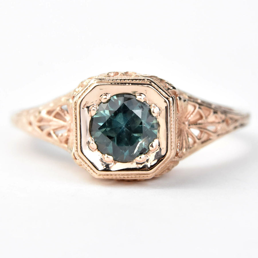 Montana Sapphire Filigree Ring in 14k Rose Gold - Goldmakers Fine Jewelry