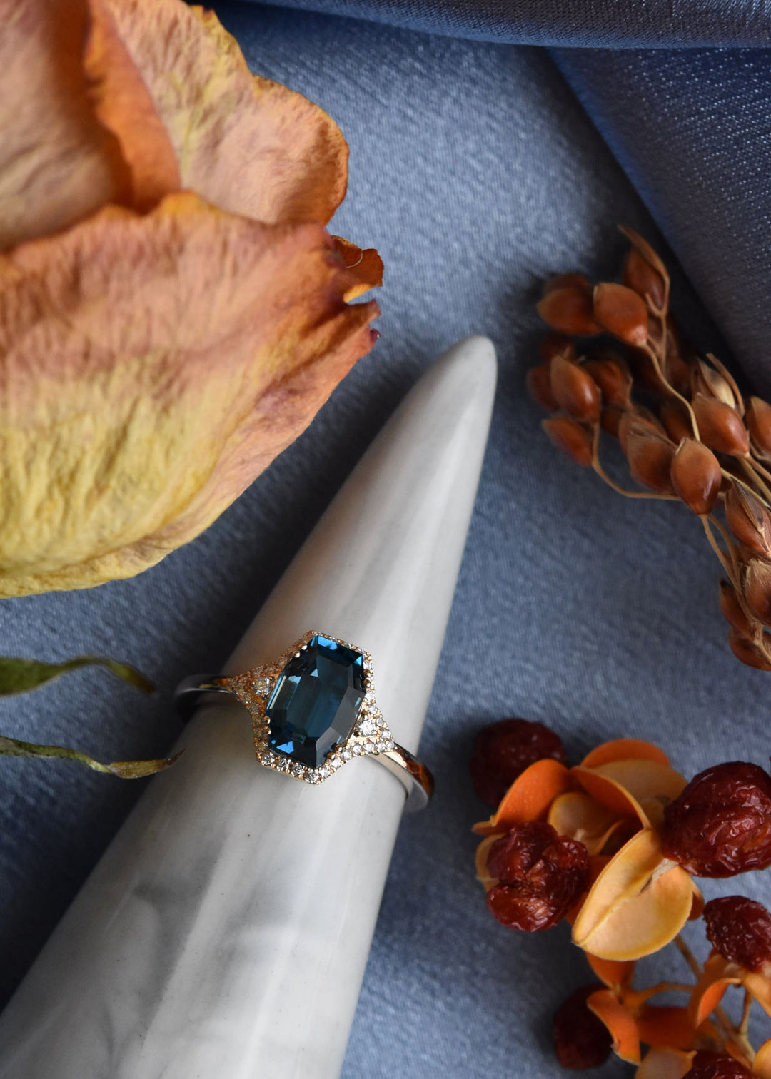 London Blue Topaz and Diamond Ring in 14k Rose Gold