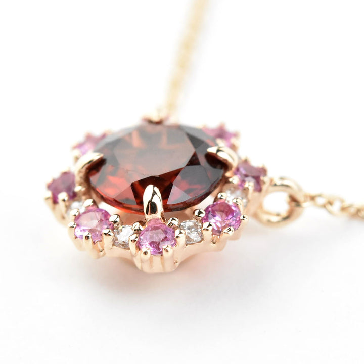 Garnet, Pink Sapphire and Diamond Necklace in 14k Rose Gold