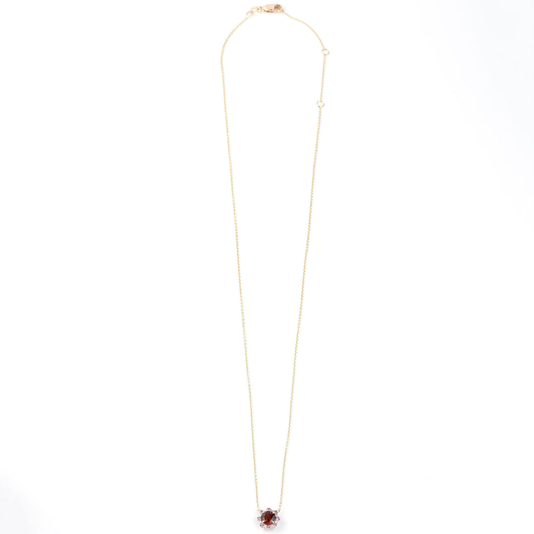 Garnet, Pink Sapphire and Diamond Necklace in 14k Rose Gold