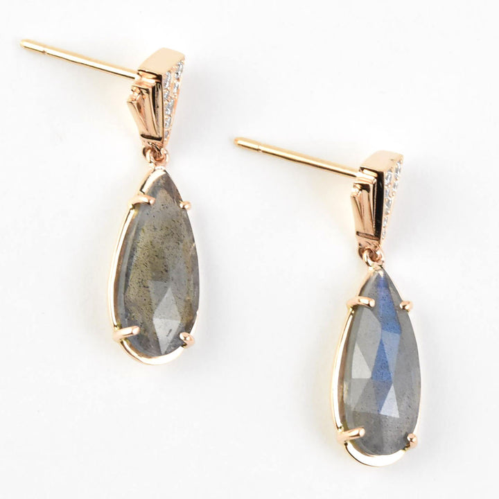 Labradorite and Diamond Earrings in 14k Rose Gold