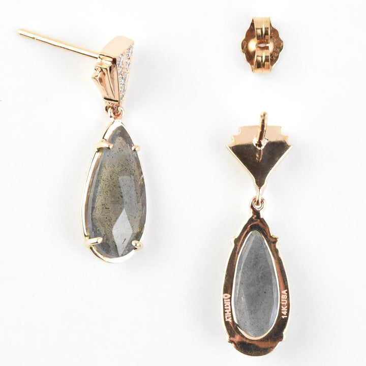 Labradorite and Diamond Earrings in 14k Rose Gold