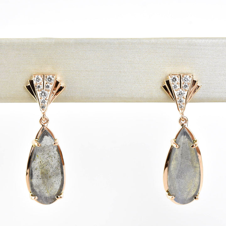 Labradorite and Diamond Earrings in 14k Rose Gold