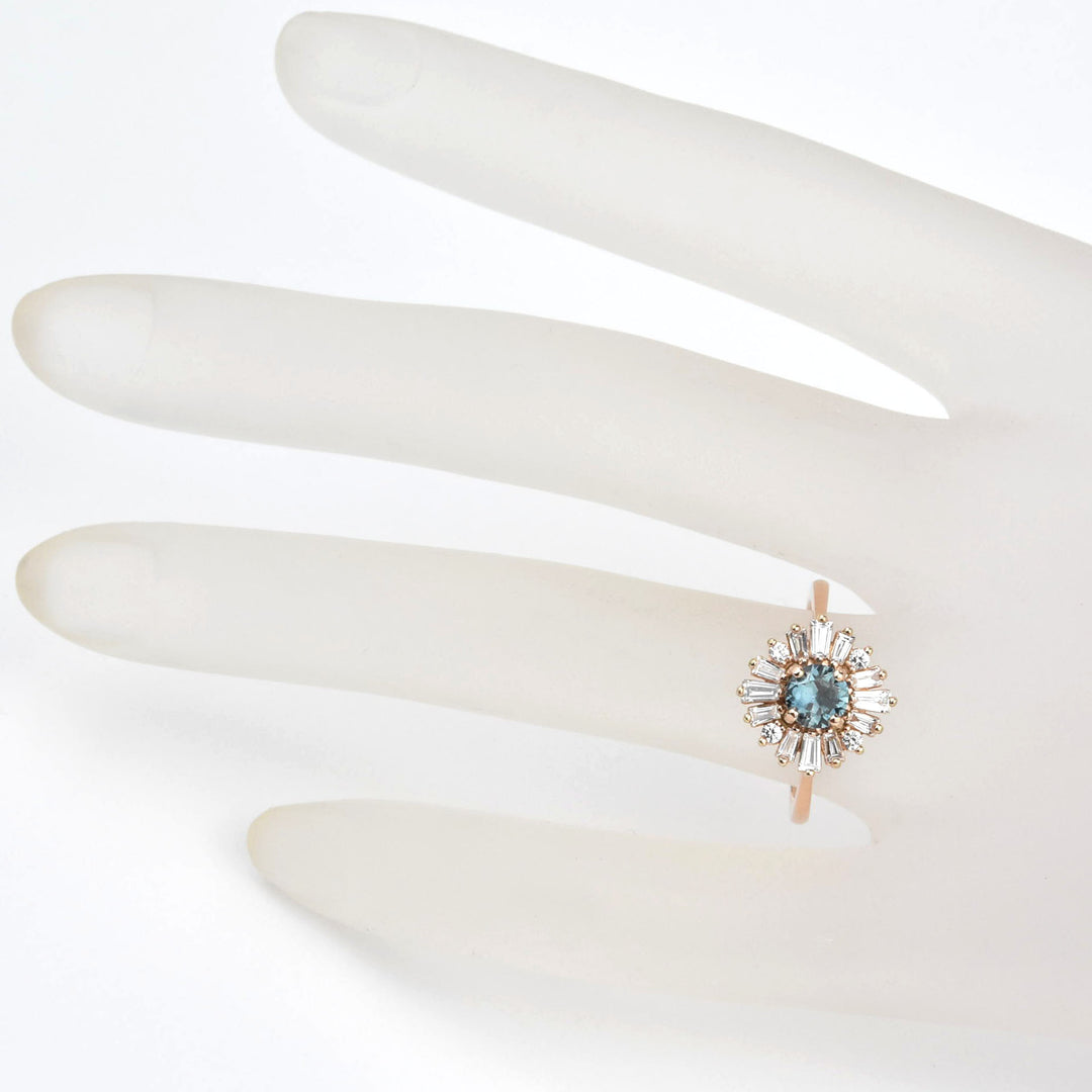 Montana Sapphire & Baguette Diamond Halo Ring in Rose Gold - Goldmakers Fine Jewelry