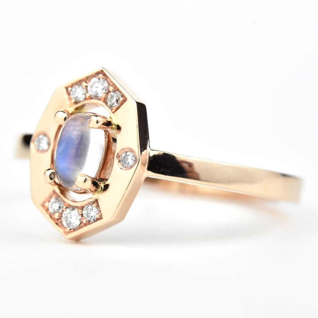 Moonstone and Diamond Ring in 14k Rose Gold