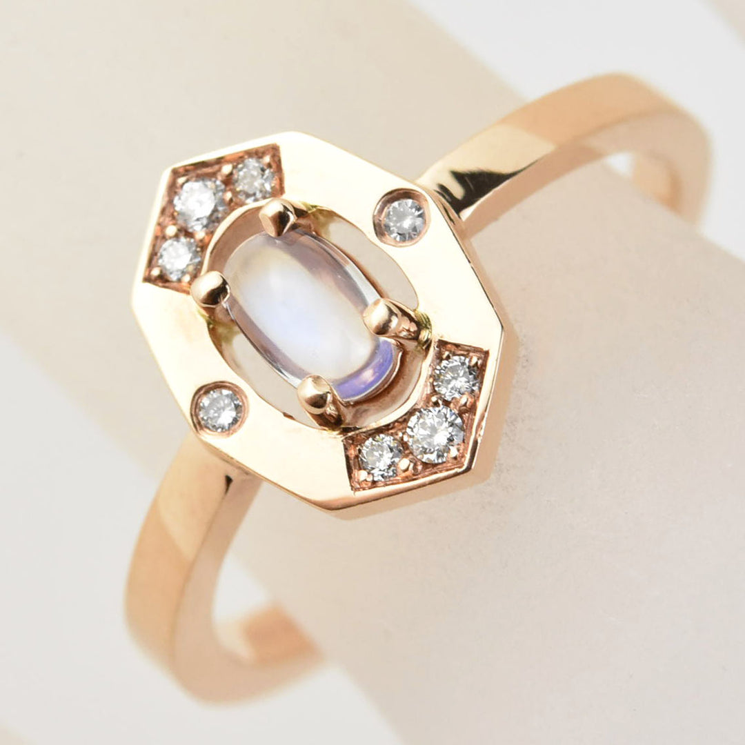 Moonstone and Diamond Ring in 14k Rose Gold