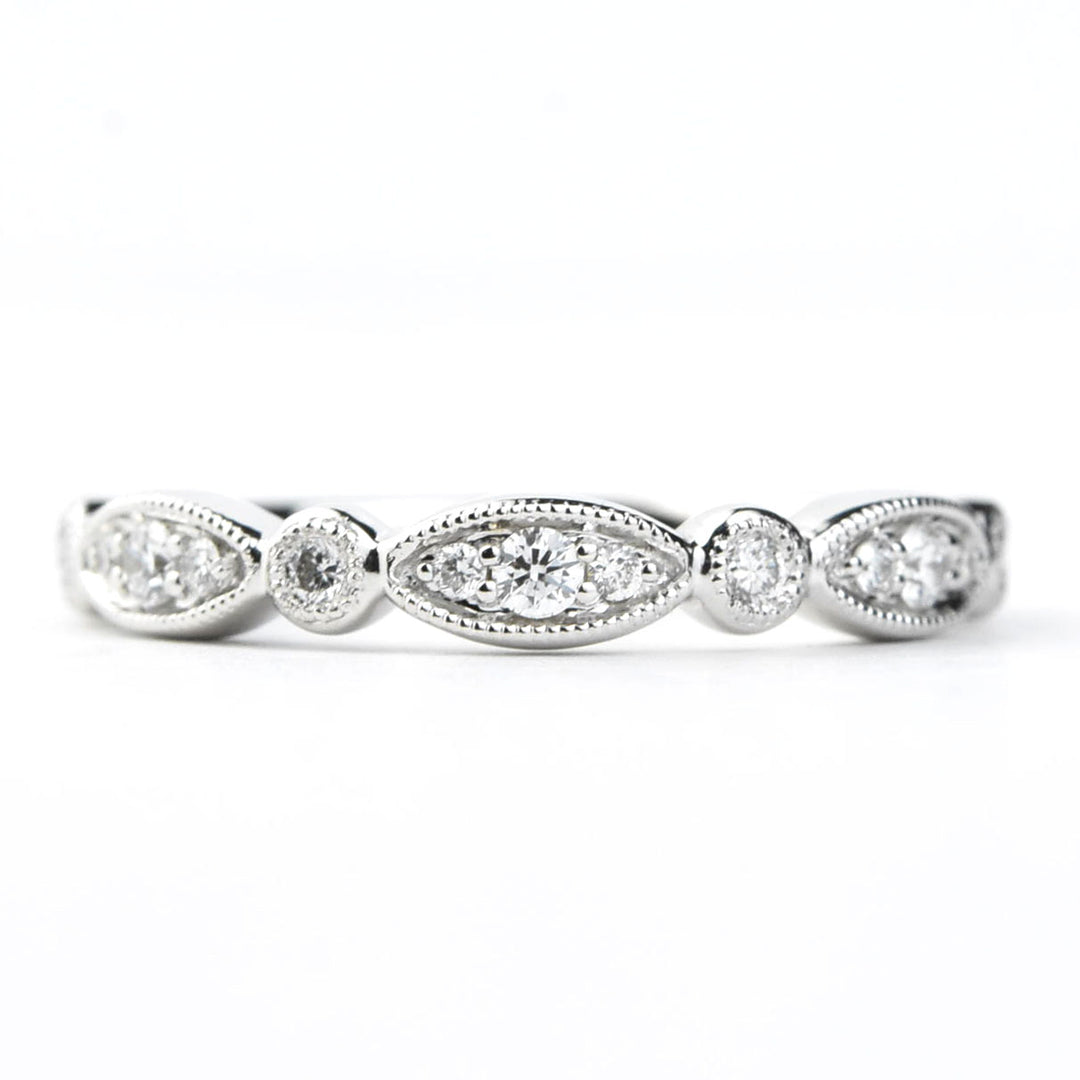 Diamond Almond Band in White Gold - Goldmakers Fine Jewelry