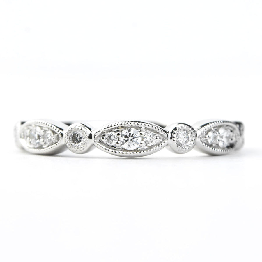 Diamond Almond Band in White Gold - Goldmakers Fine Jewelry