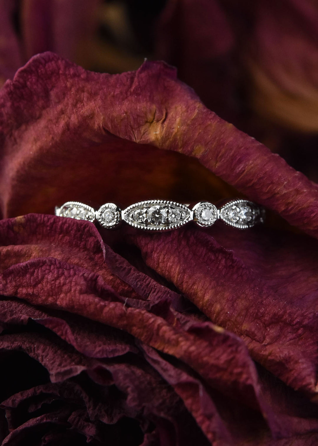 Diamond Almond Band in White Gold - Goldmakers Fine Jewelry