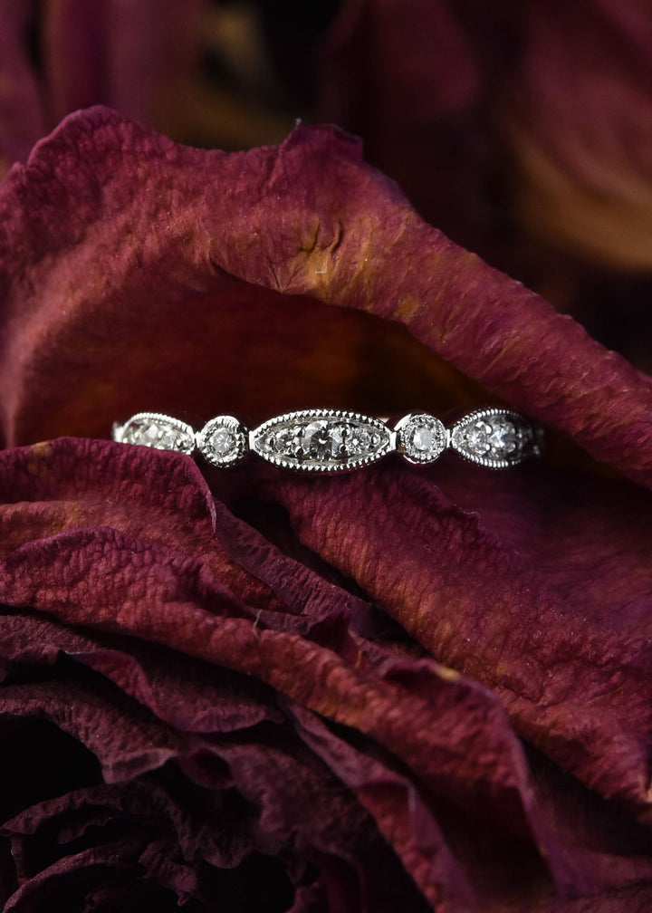 Diamond Almond Band in White Gold - Goldmakers Fine Jewelry