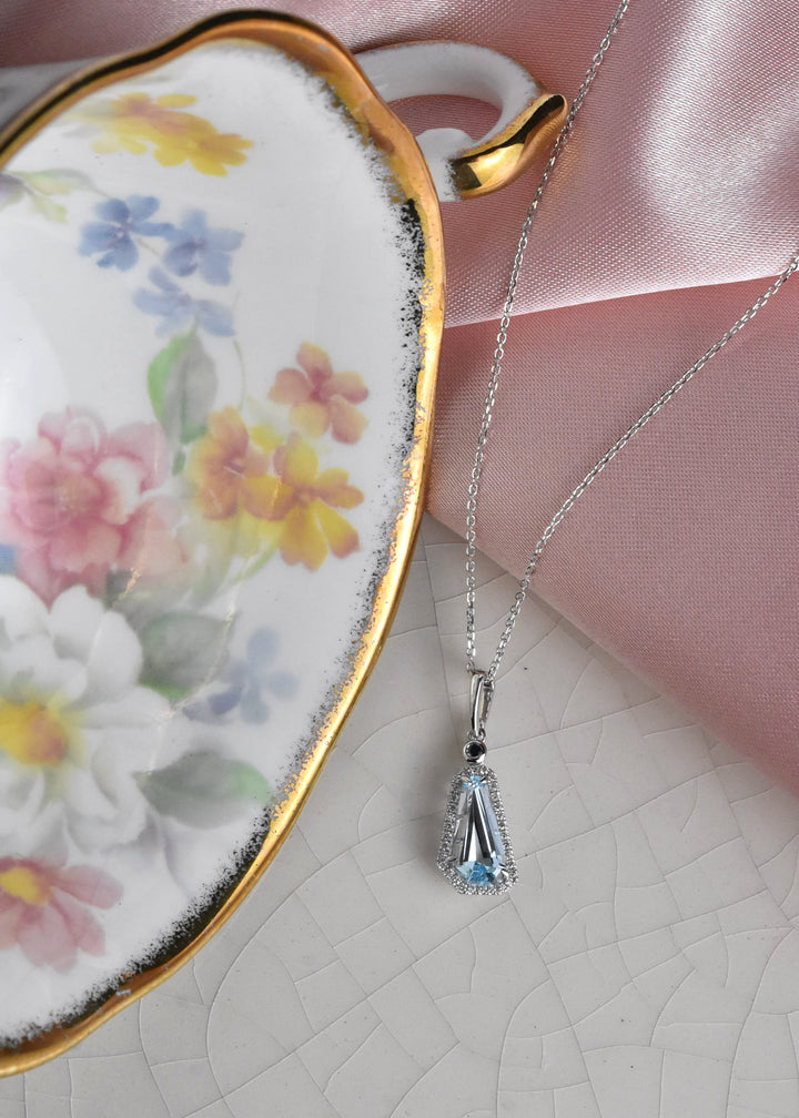 Asymmetrical Blue Topaz, Sapphire and Diamond Necklace