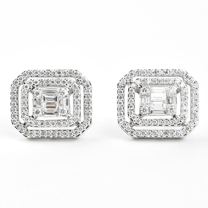 Diamond Cluster Earrings in 14k White Gold