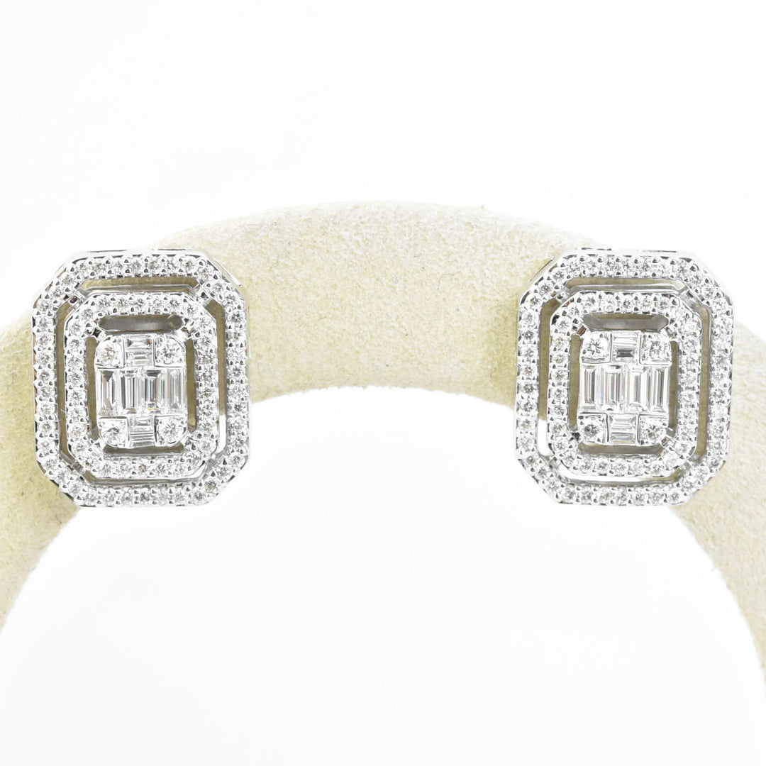 Diamond Cluster Earrings in 14k White Gold