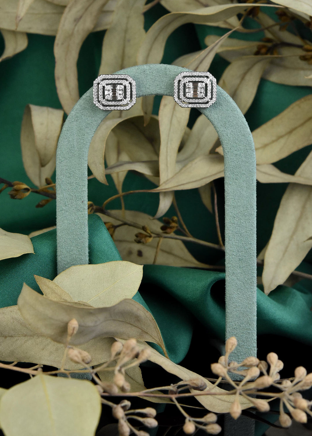 Diamond Cluster Earrings in 14k White Gold