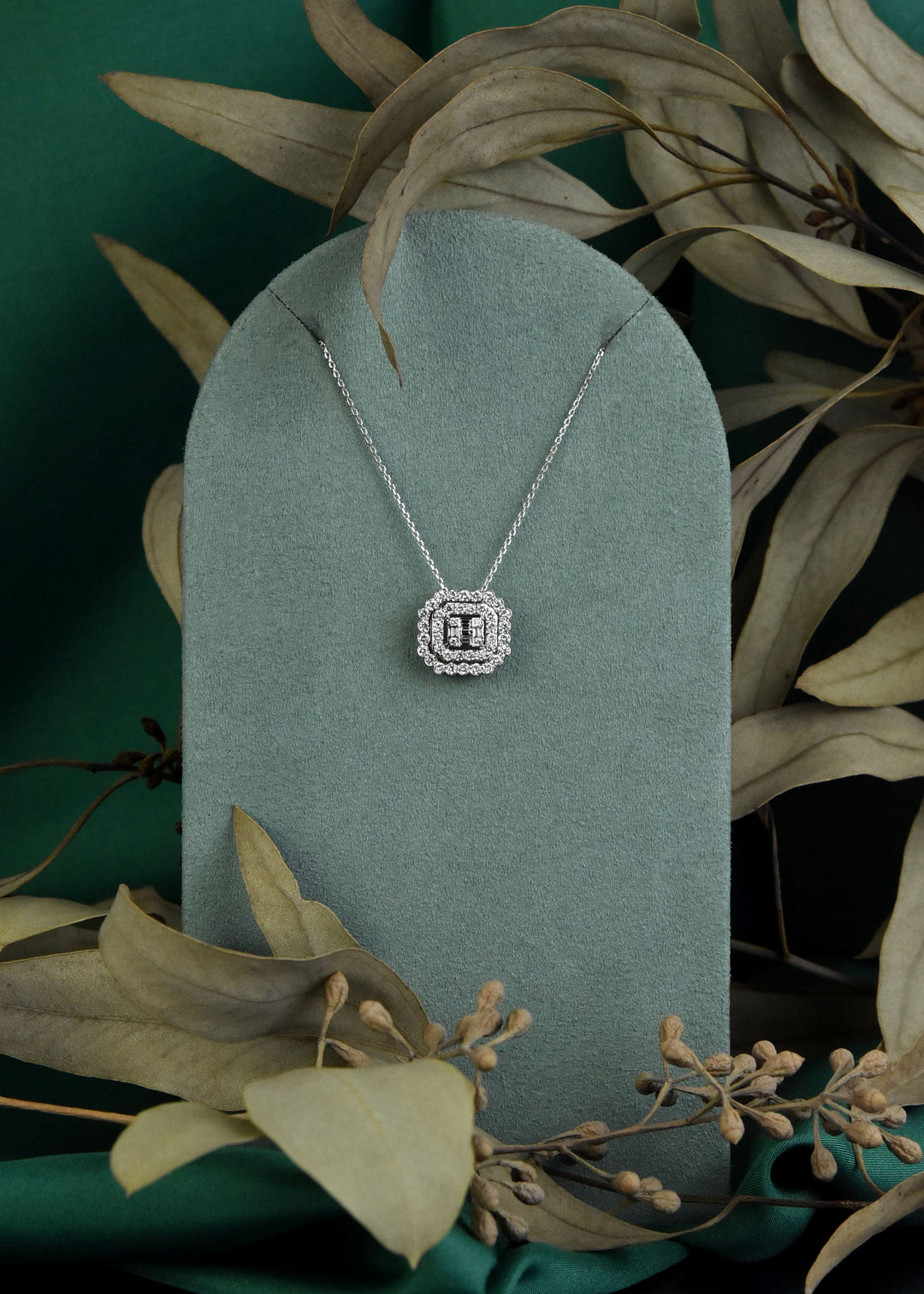 Diamond Cluster Necklace in 14k White Gold