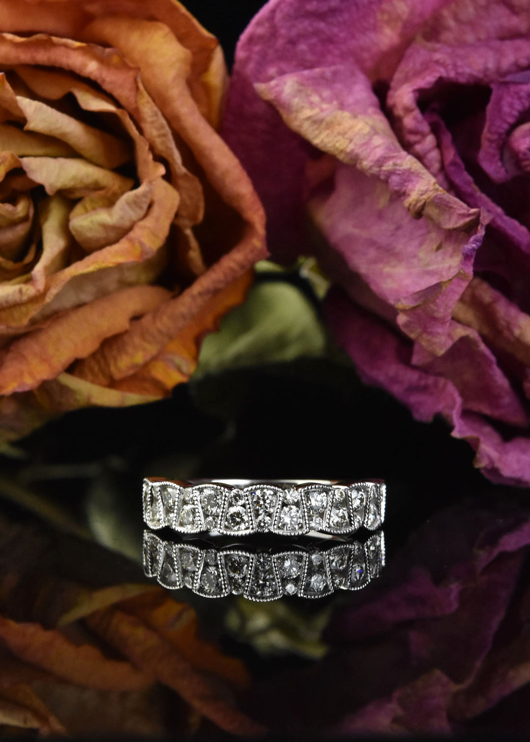 Deco Diamond Band in 14k White Gold