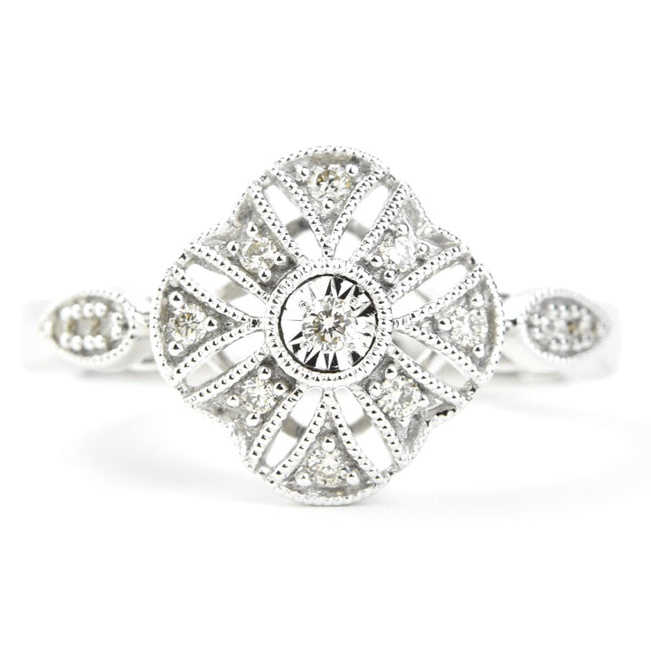 Deco Diamond Ring in 14k White Gold - Goldmakers Fine Jewelry