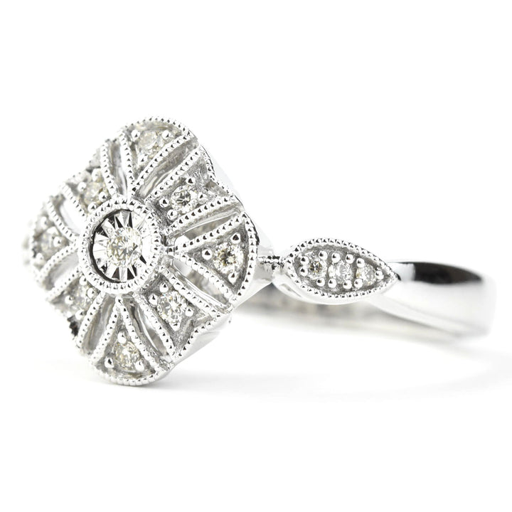 Deco Diamond Ring in 14k White Gold - Goldmakers Fine Jewelry