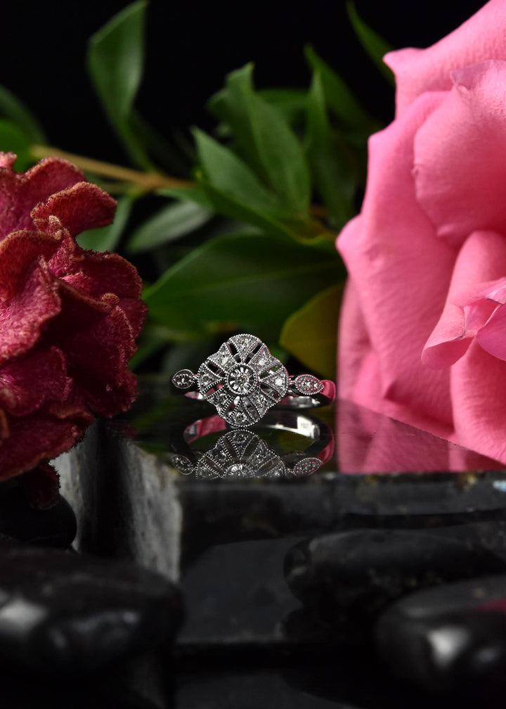 Deco Diamond Ring in 14k White Gold - Goldmakers Fine Jewelry